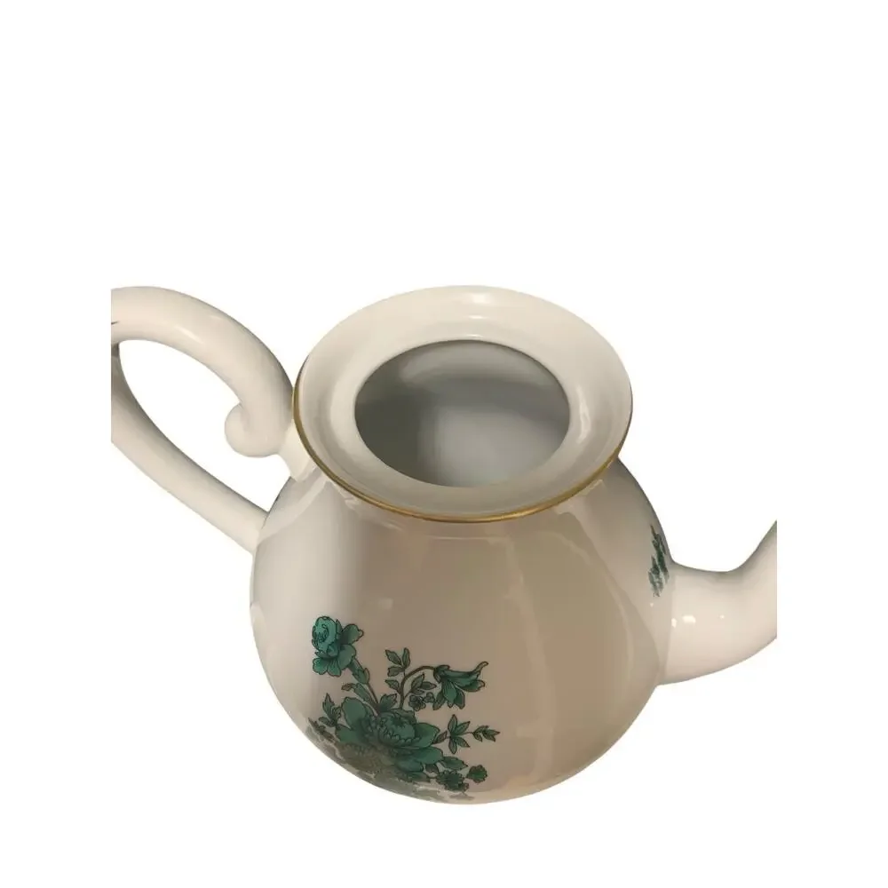 Mottahedeh Vista Alegre Porcelain 9 Inch Green Rose Floral Tea Pot Made In Portu